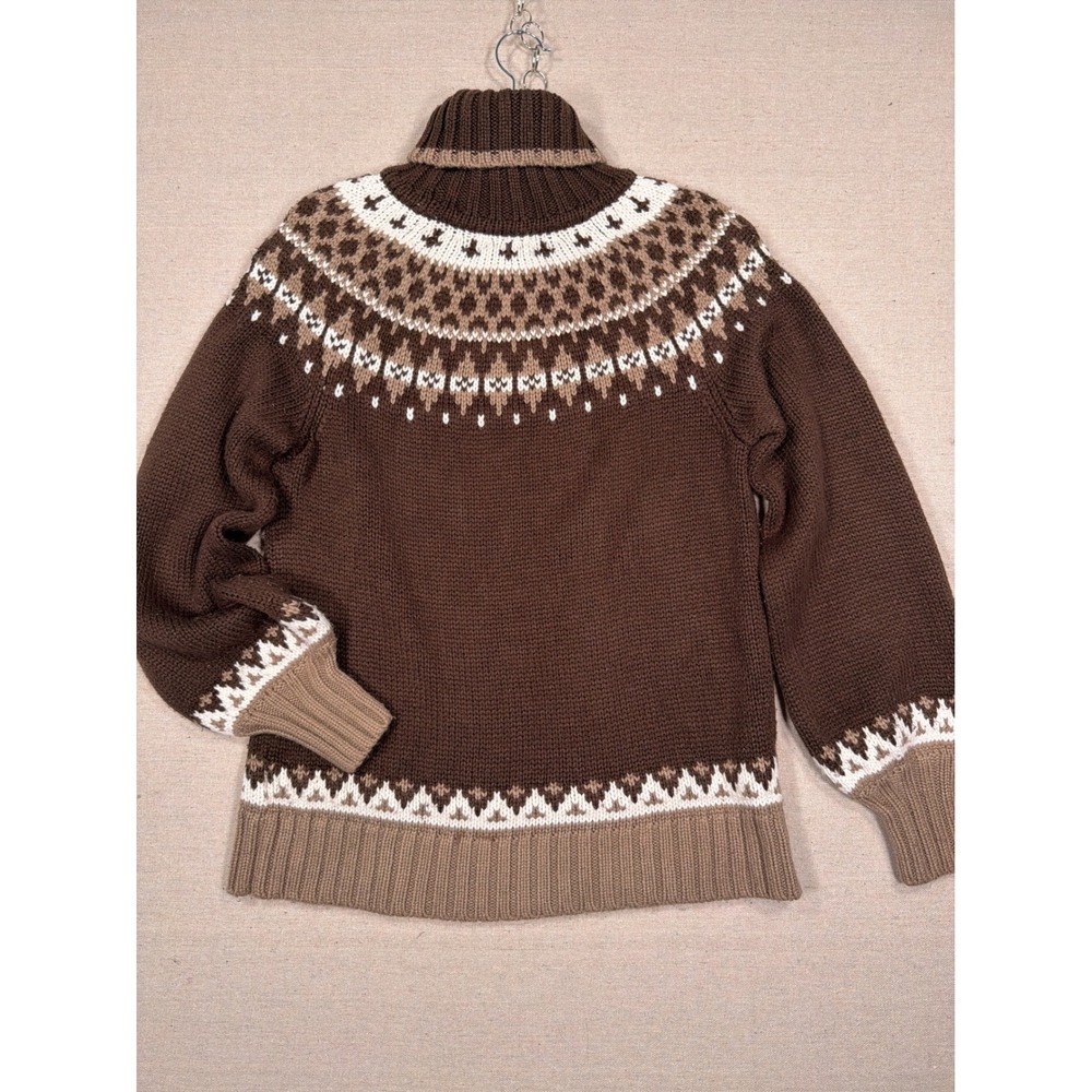 St Johns Bay Womens Fair Isle Turtleneck Sweater Brown Knit Pullover